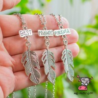 Кулон для троих друзей "Best Friends Forever. Перо совы. Цена за набор